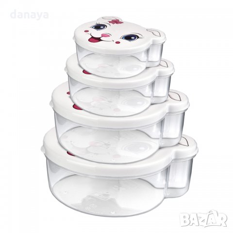 1616 Комплект детски кутии за храна Сладки животни 4 броя, снимка 6 - Кутии за храна - 29660942