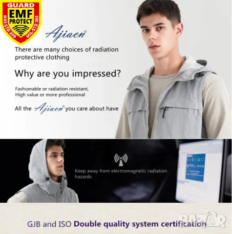 Екраниран Суичър с Метални Нишки RF EMF EMR GPS Wi-Fi BT5 5G Вълнова Електромагнитна Защита ЕМП EMP , снимка 2 - Суичъри - 35085213