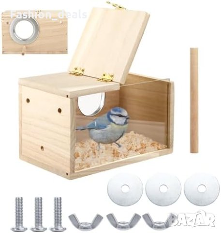 Ново Екологично Гнездо за Птици с Прозорец Дървена къщичка, снимка 3 - За птици - 42697868