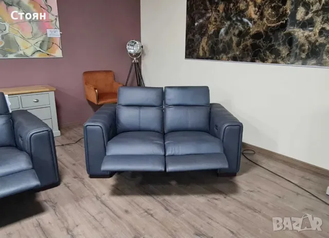 Сив кожен комплект дивани тройка и двойка с ел. релакс механизъм Mason, снимка 9 - Дивани и мека мебел - 47498842