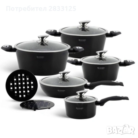 Комплект от 12 части - тенджери, тиган и подложки Edenberg EB-5613, снимка 7 - Съдове за готвене - 53878804