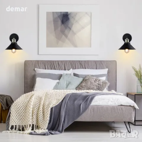 LABOREDUCER Комплект от 2 LED стенни лампи с батерии, черни, с дистанционно, безжични, индустриални, снимка 4 - Лампи за стена - 49861421