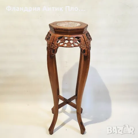 Поставка за цветя с мраморен плот и дърворезба/светла, снимка 2 - Маси - 49621382