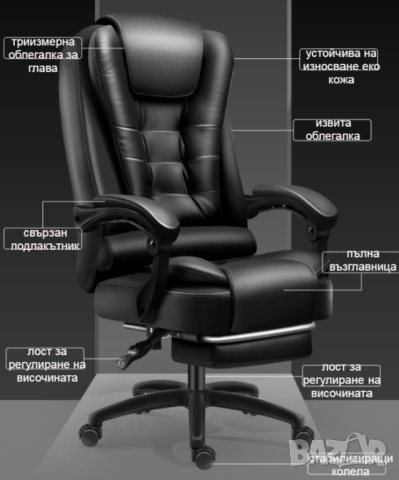 Масажен въртящ се офис стол с подложка за краката OFFICE  MASSAGE  CHAIR 008, снимка 3 - Други стоки за дома - 52138190