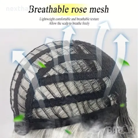 Косплей аниме дълга сребристо сива перука с тъмни краища и бретон, снимка 5 - Аксесоари за коса - 50238627