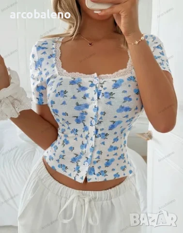 Циганска дамска тениска с къс ръкав и флорален принт Y2K, 3цвята , снимка 11 - Тениски - 50818473