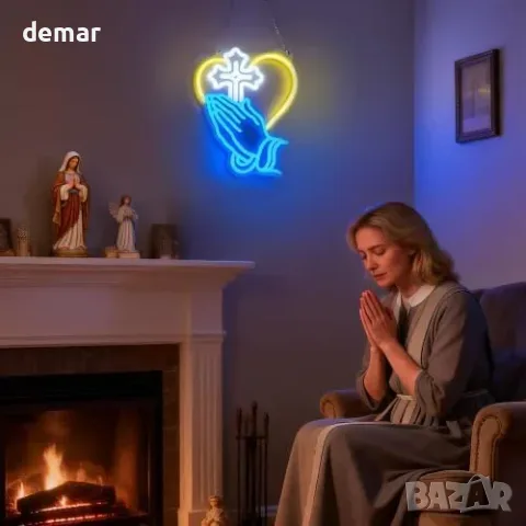 USB LED неон Lightzz с молитвени ръце и кръст, регулируема яркост, снимка 2 - Лед осветление - 55955515