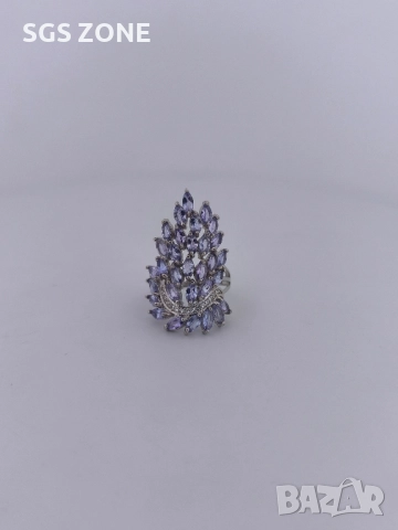 ОРИГИНАЛЕН СРЕБЪРЕН ПРЪСТЕН С ТАНЗАНИТ, снимка 5 - Пръстени - 52403346