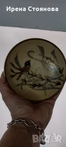 Винтидж месингова купа на столче, масивен месинг Индия. Ръчно рисувана, снимка 10 - Антикварни и старинни предмети - 49377235