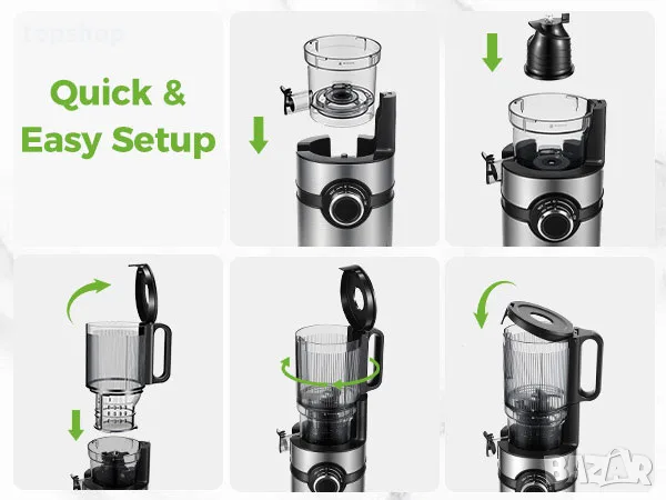 Чисто Нова Бавнопресоваща Сокоизстисквачка Cold Press Juicer YASHE (127 mm Голям Отвор)  , снимка 13 - Сокоизстисквачки и цитрус преси - 56119537