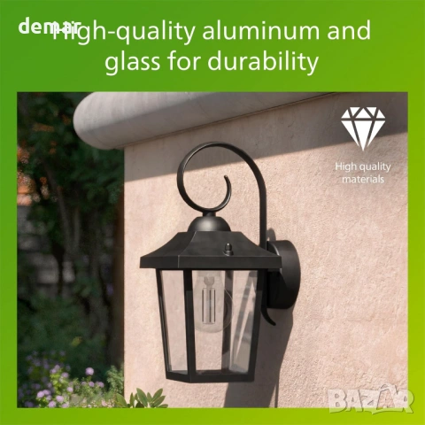 Винтидж стенен фенер Philips Buzzard + E27 LED крушка, топла бяла светлина, външен, снимка 5 - Лампи за стена - 53960973