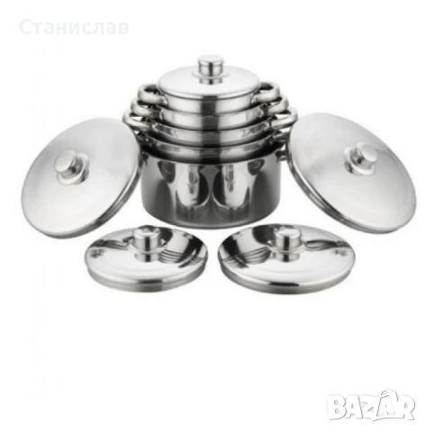 Комплект от 10 части тенджери с тройно дъно и капаци от неръждаема стомана, снимка 1