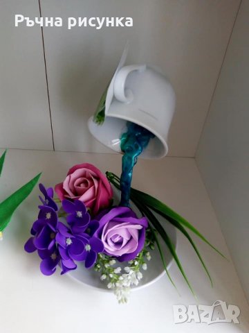 "Летяща чаша" със сапунени ароматни цветя  и мартенички 15лв, снимка 4 - Декорация за дома - 31601467