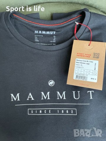 Дамска памучна блуза Mammut Core ML Crew, черна, размер М и XL, снимка 11 - Блузи с дълъг ръкав и пуловери - 42355146