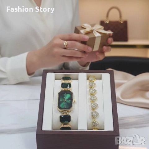 Дамски комплект часовник с кварцов механизъм и гривна, снимка 4 - Дамски - 51935386