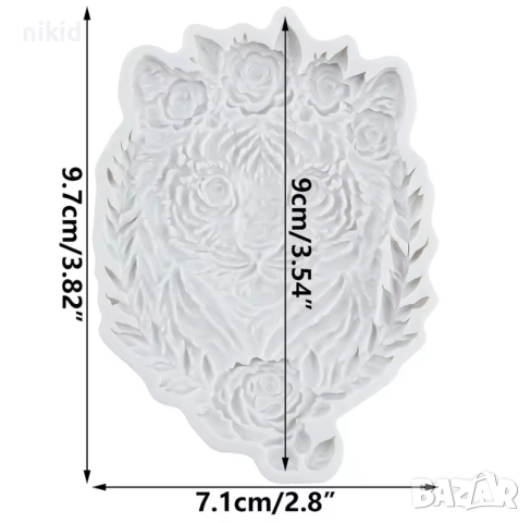 Тигър Тигърче с рози силиконов молд форма фондан декор украса, снимка 2 - Форми - 51690868