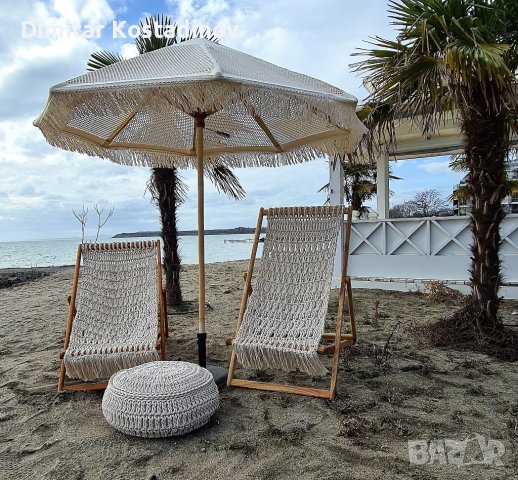 Ръчно плетени столове от макраме тип шезлонг за плаж ,бар , ресторант, снимка 11 - Градински мебели, декорация  - 39448348