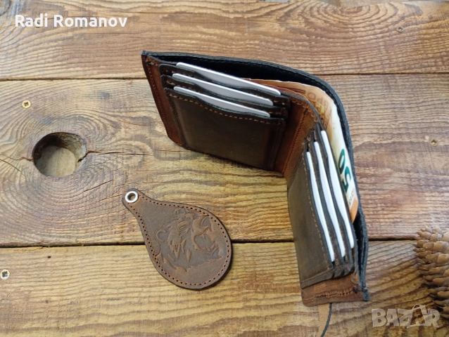Ръчно изработен мъжки кожен портфейл+ ключодържател , снимка 8 - Портфейли, портмонета - 53936419