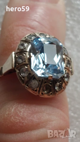 Златен дамски пръстен с аквамарин, злато 14к , снимка 4 - Пръстени - 50634031