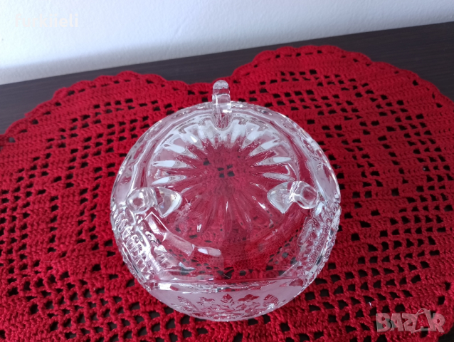 Бонбониера кристал + подарък ръчно плетена покривчица, снимка 7 - Декорация за дома - 44694952