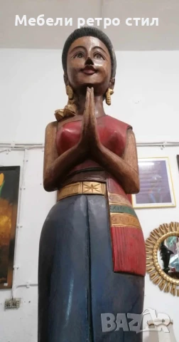 Старинна дърворезба на Тайландска жена .Често се поставя на входовете като приветствен жест. , снимка 2 - Антикварни и старинни предмети - 51420191
