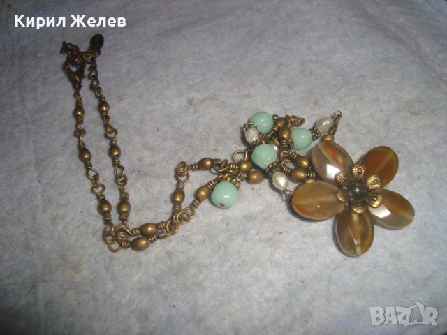 КРАСИВО ФЛОРАЛНО МАРКОВО ВИНТИДЖ АРТ БРОНЗОВО КОЛИЕ ОГЪРЛИЦА с ШЛИФОВАНИ КАМЪНИ 30159, снимка 16 - Колиета, медальони, синджири - 37851568