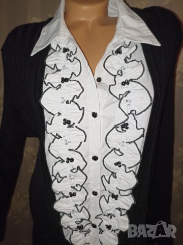 Laura Kent- XL-Ефектна дълга риза с жабо +  дълга жилетка - 2 в 1, снимка 2 - Жилетки - 39678186