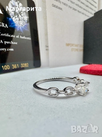 Сребърен пръстен с мойсанит (диамант) 0.5 карата, снимка 5 - Пръстени - 53205675