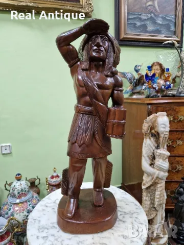 Голяма антикварна колекционерска дървена фигура статуетка , снимка 2 - Статуетки - 49704835
