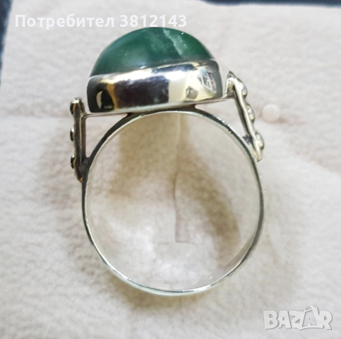 Сребърен пръстен с естествен камък малахит, снимка 2 - Пръстени - 53980756