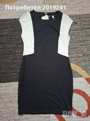 Черна рокля с бели кожени елементи , снимка 2 - Рокли - 53215244