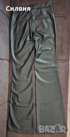 Чисто нов дамски черен лъскав кожен панталон "Zara" / "Зара", размер S, снимка 9 - Панталони - 52409408