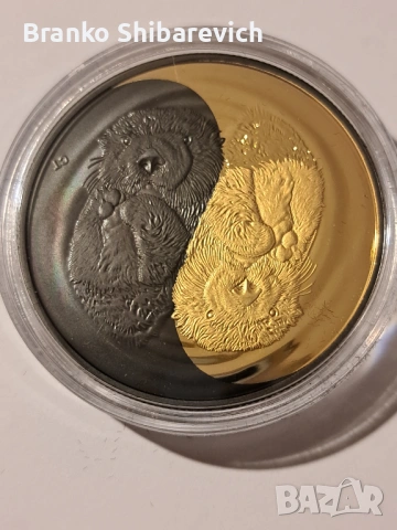 Красива сребърна монета от Канада с позлата и родий