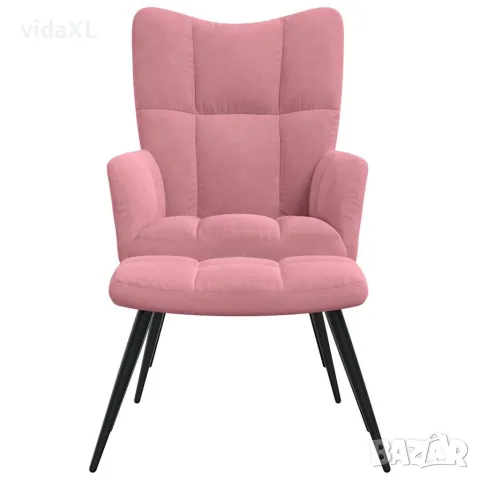 vidaXL Релаксиращ стол с табуретка, розов, кадифе, снимка 3 - Столове - 56146934
