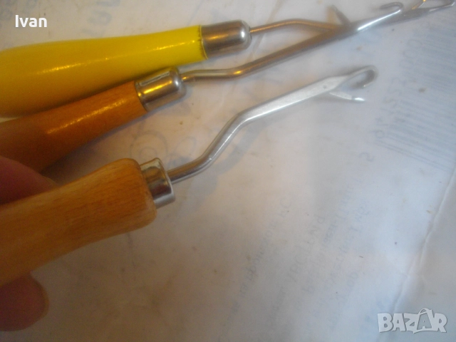 Нов немски оригинален к-т 3 бр. куки за макраме плетива от въже и дебела прежда Старо качество, снимка 4 - Други инструменти - 51555868