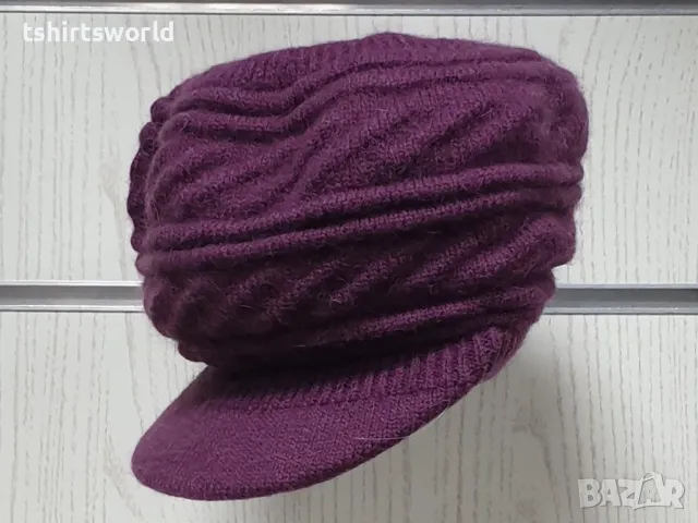 Нова зимна дамска шапка с козирка Ангора в лилав цвят, снимка 4 - Шапки - 48194853