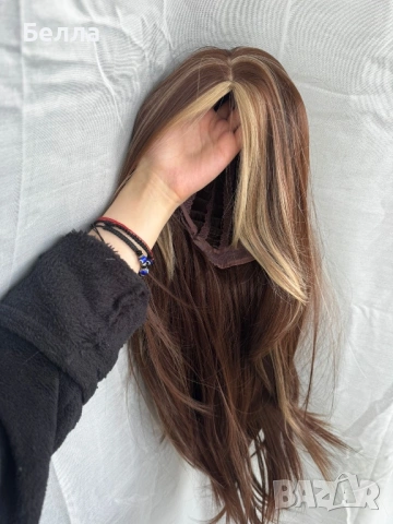 НОВА Кафява естествена перука! 100% високо качество, снимка 6 - Аксесоари за коса - 54083763