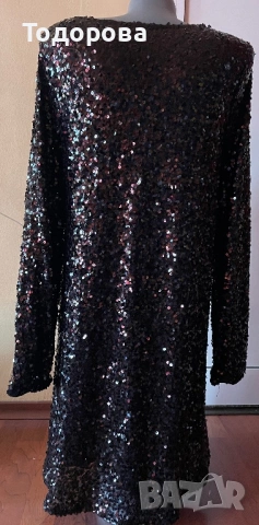 Черна рокля с пайети., снимка 4 - Рокли - 54092544