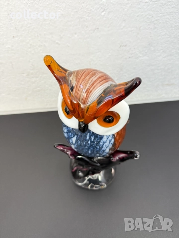 Стъклена фигурка на бухал в стил Мурано. №7645, снимка 9 - Колекции - 52561765