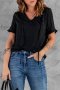 Дамска блуза в черно с къс ръкав и принт на точки, снимка 1 - Корсети, бюстиета, топове - 40494414