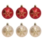 Комплект коледни топки за елха – червени и шампанени с брокатени снежинки, 6 cm – 6 броя_1198782, снимка 1