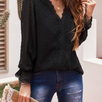 Дамска блуза в черно с дълъг ръкав и принт на точки, снимка 5 - Блузи с дълъг ръкав и пуловери - 42766770