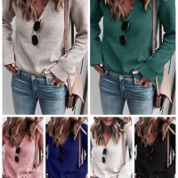 Голям дамски пуловер с V-образно деколте, 6цвята , снимка 1 - Блузи с дълъг ръкав и пуловери - 42469751