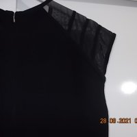 Маркова еластична модерна рокля с паднал ръкав и прозрачни ефектни елементи в наситено черно, снимка 6 - Рокли - 33945660