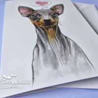 Картичка "Пинчер" / куче, животни, любов, сърце, снимка 2 - Романтични подаръци - 31411784
