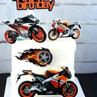 Happy Birthday мотор мотори сет картонени топери украса за торта парти рожден ден, снимка 1 - Други - 29803487
