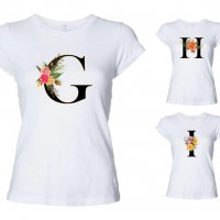 Персонализирани тениски с цветя и вашата буква, снимка 3 - Тениски - 31717759