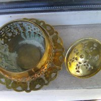 Стара месингова бонбониера с чинийка, снимка 3 - Други ценни предмети - 38075210