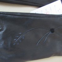 Черни дамски кожени ръкавици с подплата от естествена кожа, нови, снимка 2 - Ръкавици - 31594407
