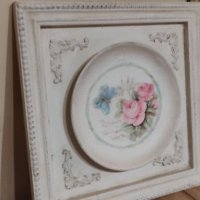 Винтидж картина в рамка с чиния с рисунък, снимка 1 - Декорация за дома - 37577266
